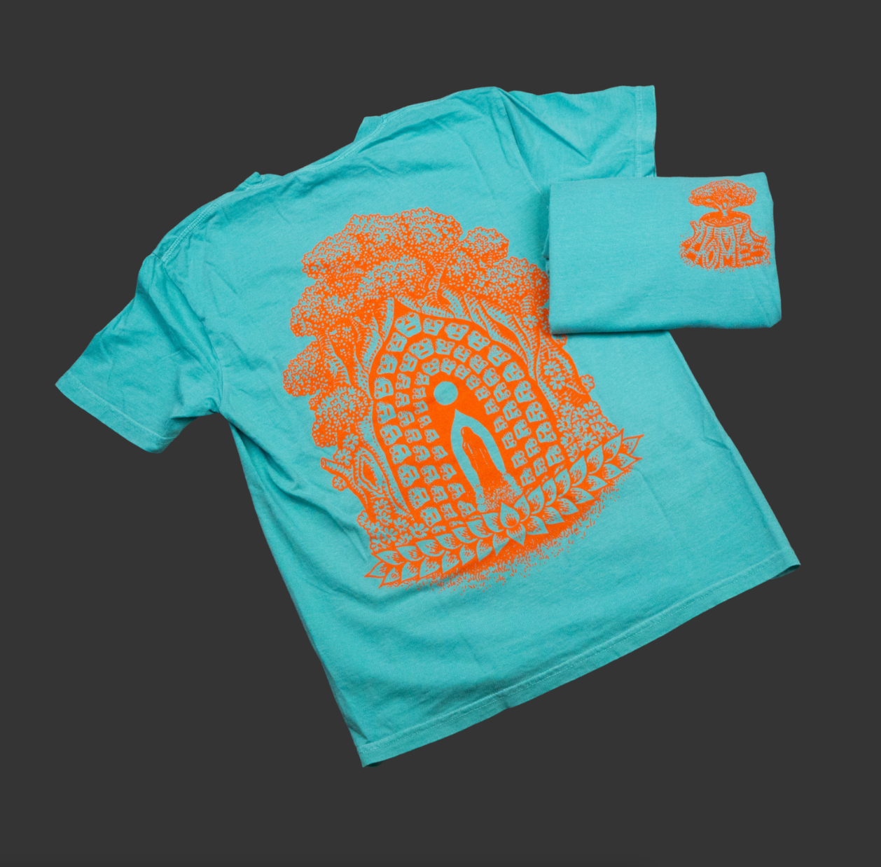 TREE OF LIFE SHIRT - AQUA/ORANGE